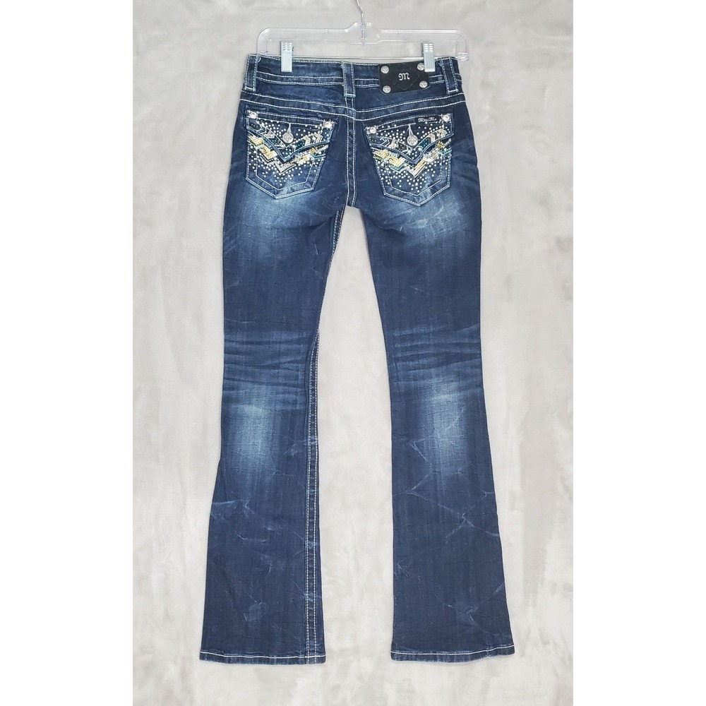 Miss Me Jeans Women's 25 (27x32) Signature Low Rise Boot Colorful Sequin Denim